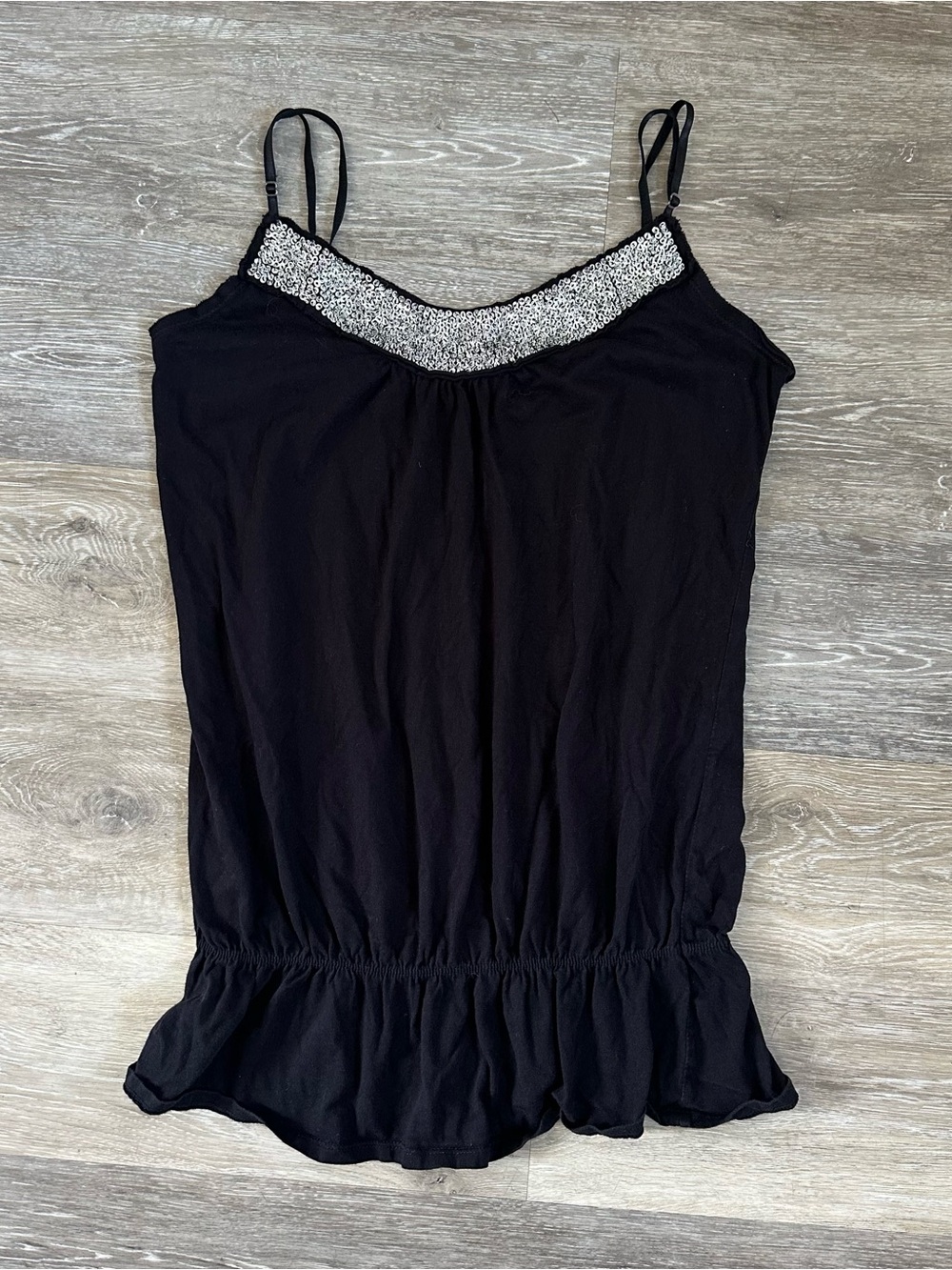Y2K Meghan Noland Los Angeles black spaghetti strap tank with beaded neck Sz L - Picture 5 of 8